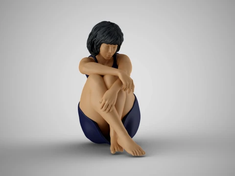 Girl Sitting Bored 3D Print Model