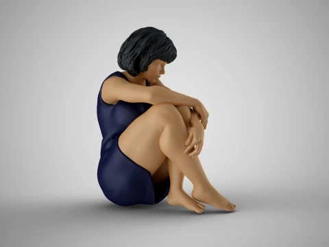 Girl Sitting Bored 3D Print Model