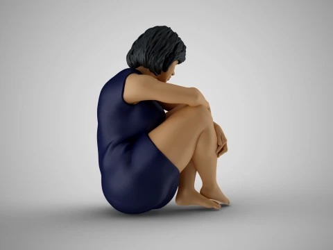 Girl Sitting Bored 3D Print Model