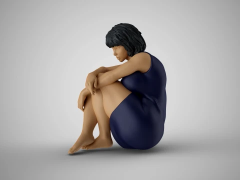 Girl Sitting Bored 3D Print Model