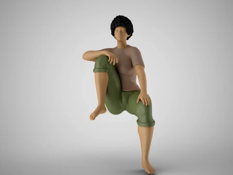 Girl Sitting and Putting her Arm on Her Knee 3D Print Model