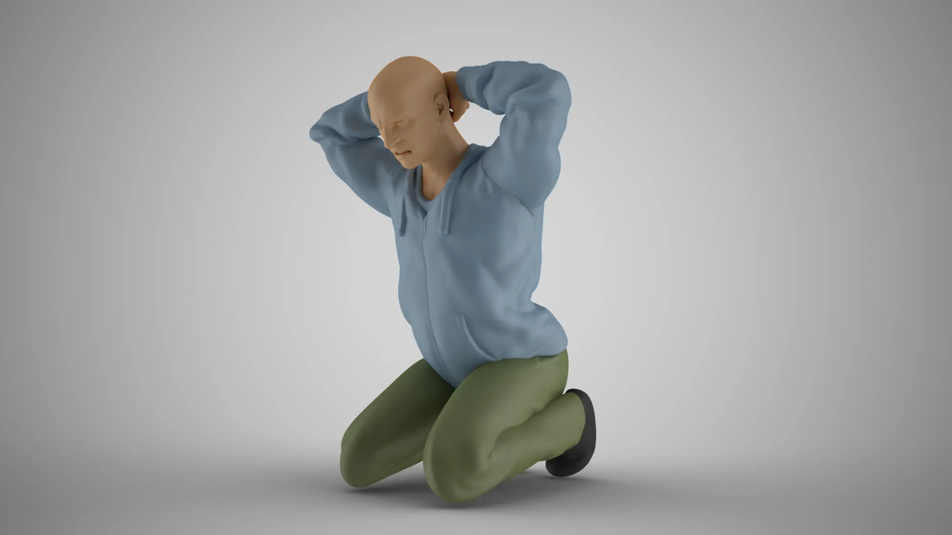 首の後ろに手を組む男性 3Dプリントモデル .c4d .max .obj .3ds .fbx .stl .blend 