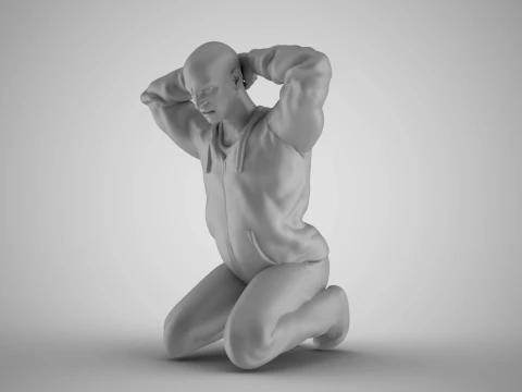 首の後ろに手を組む男性 3Dプリントモデル