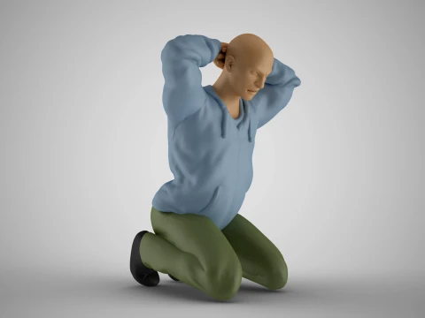 首の後ろに手を組む男性 3Dプリントモデル