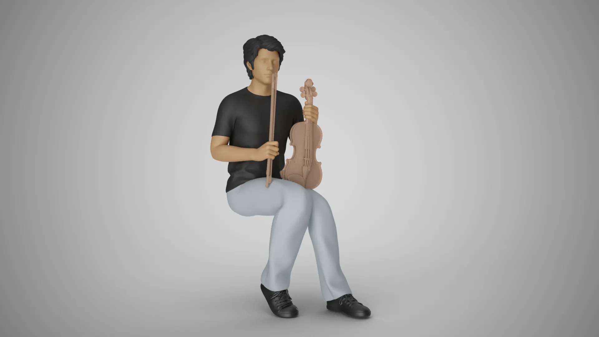 Man Sitting with Violin 3D Print Model .c4d .max .obj .3ds .fbx .stl .blend 