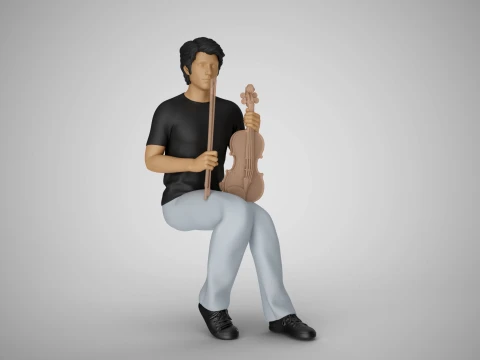Keman ile oturan adam 3D Baskı Modeli