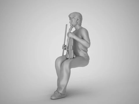 Man Sitting with Violin 3D Print Model