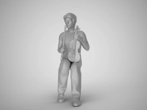 Man Sitting with Violin 3D Print Model