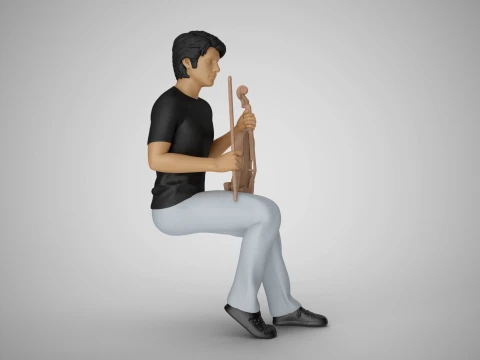 Man Sitting with Violin 3D Print Model