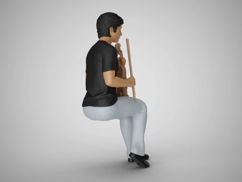 Man Sitting with Violin 3D Print Model