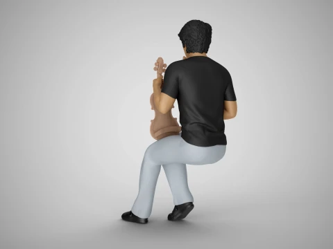Man Sitting with Violin 3D Print Model