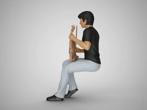 Man Sitting with Violin 3D Print Model