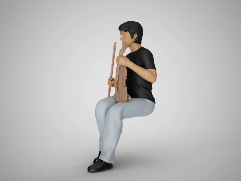 Man Sitting with Violin 3D Print Model