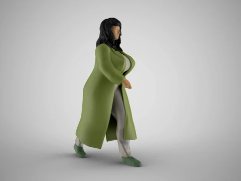 Woman in a Coat Walking Away 3D Print Model