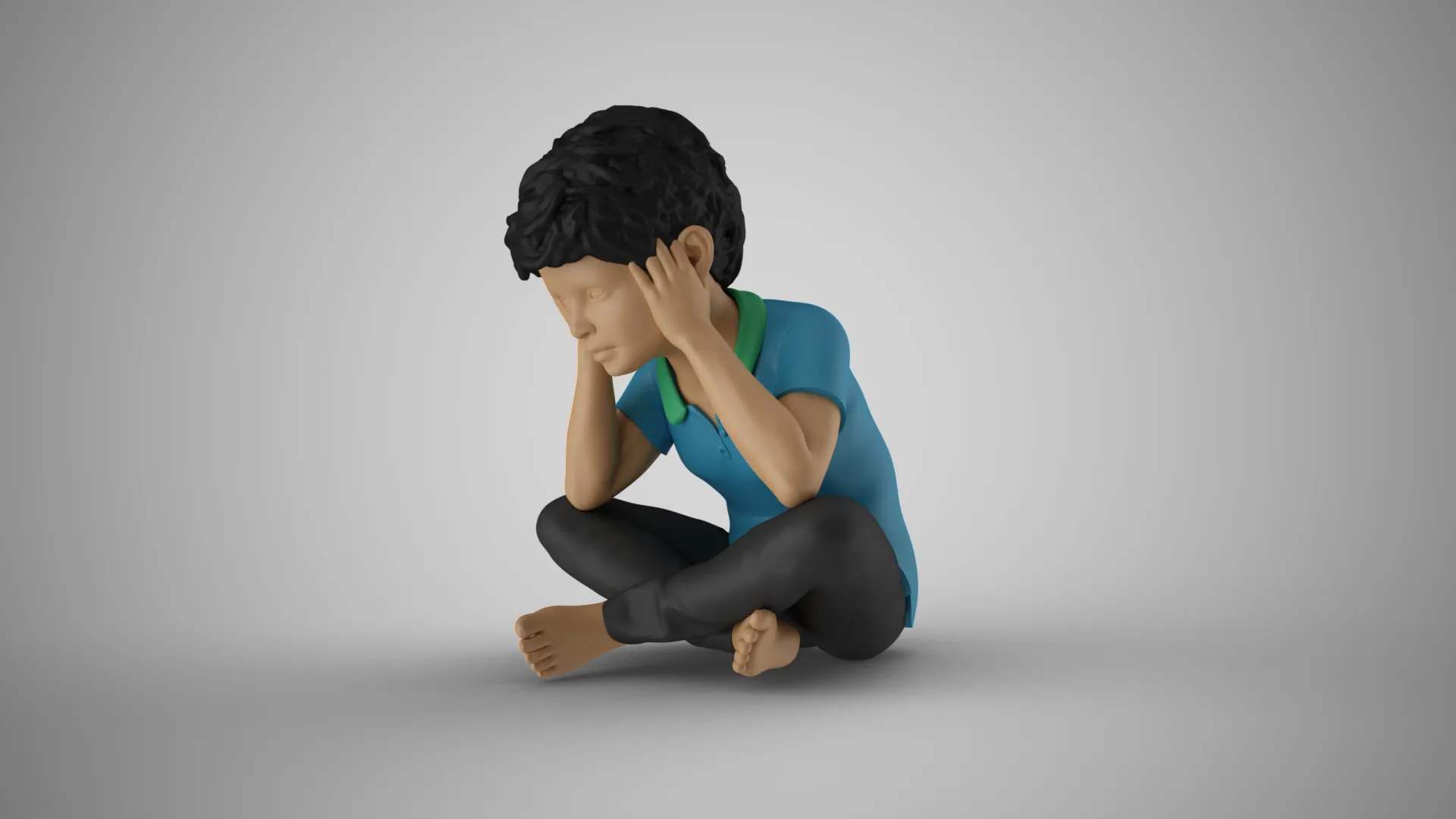 Pensive Boy 3D Print Model .c4d .max .obj .3ds .fbx .stl .blend