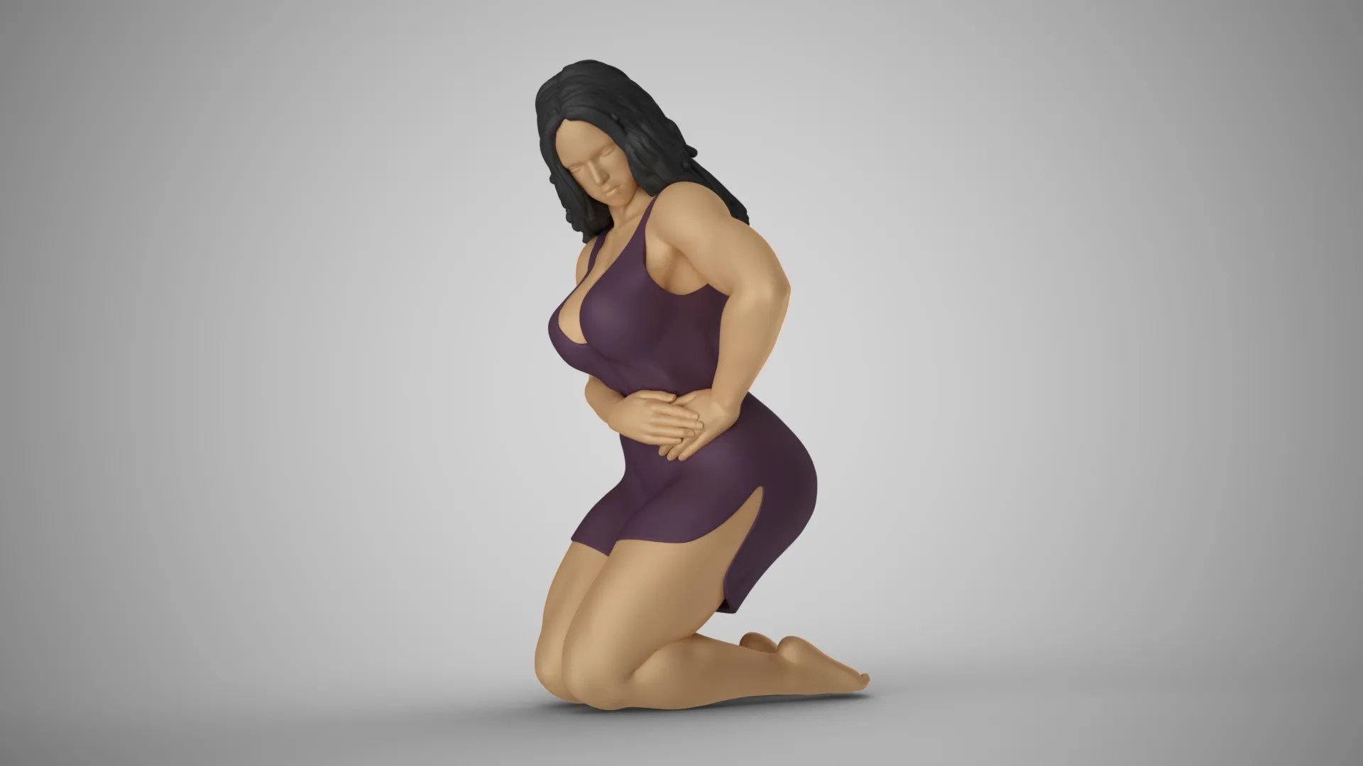 Girl Pressing on Pain 3D Print Model .c4d .max .obj .3ds .fbx .stl .blend
