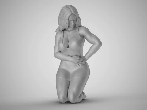Girl Pressing on Pain 3D Print Model