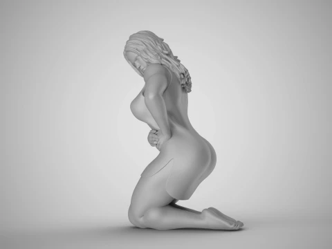 Girl Pressing on Pain 3D Print Model