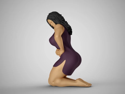 Girl Pressing on Pain 3D Print Model