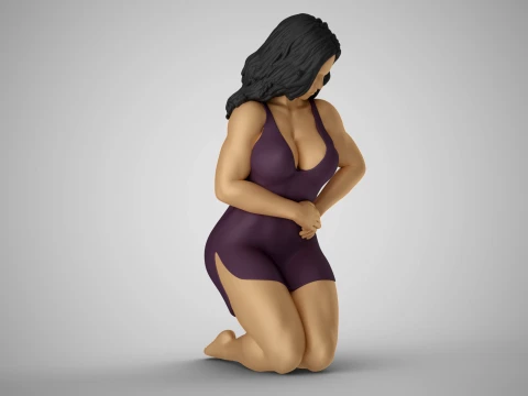 Girl Pressing on Pain 3D Print Model