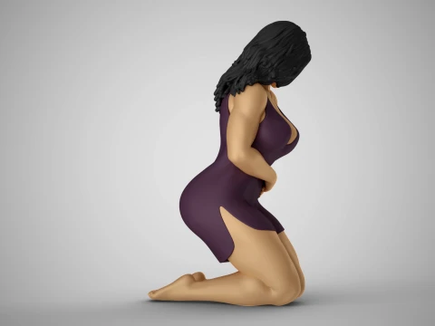 Girl Pressing on Pain 3D Print Model