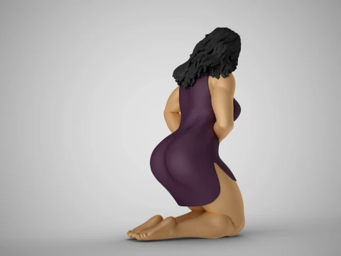 Girl Pressing on Pain 3D Print Model