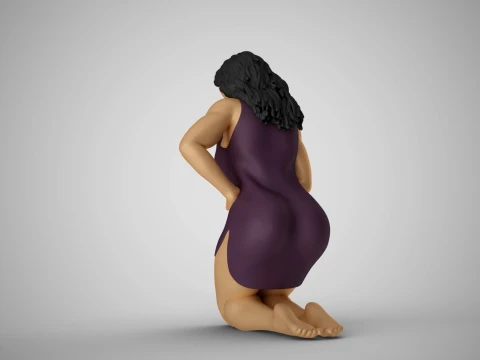 Girl Pressing on Pain 3D Print Model