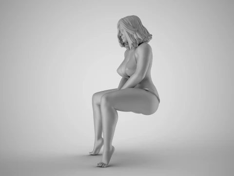 Girl Wait Patiently 3D Print Model