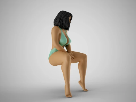 Girl Wait Patiently 3D Print Model