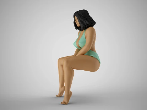 Girl Wait Patiently 3D Print Model