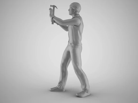 Man Hammering Nails into Wall 3D Print Model