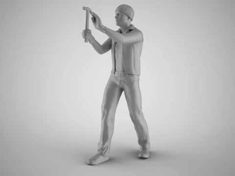Man Hammering Nails into Wall 3D Print Model