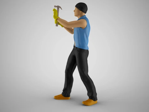 Man Hammering Nails into Wall 3D Print Model