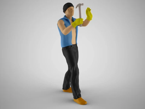 Man Hammering Nails into Wall 3D Print Model