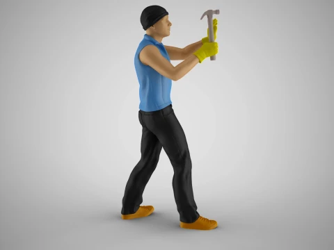 Man Hammering Nails into Wall 3D Print Model