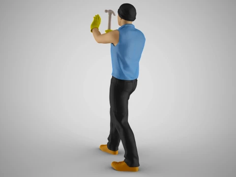 Man Hammering Nails into Wall 3D Print Model