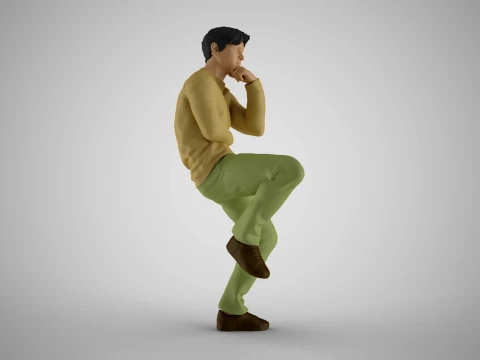 Thoughtful Man Sitting 3D Print Model