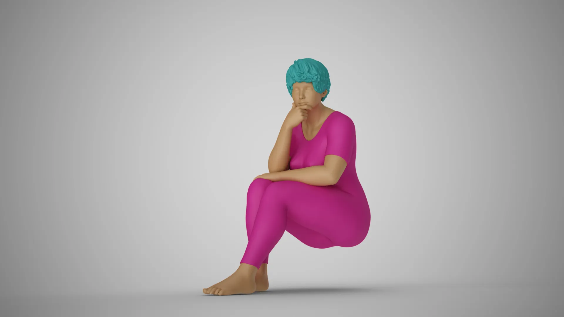 Thoughtful Woman Sitting 2 3D Print Model .c4d .max .obj .3ds .fbx .stl .blend 