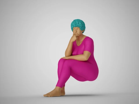Thoughtful Woman Sitting 2 3D Print Model
