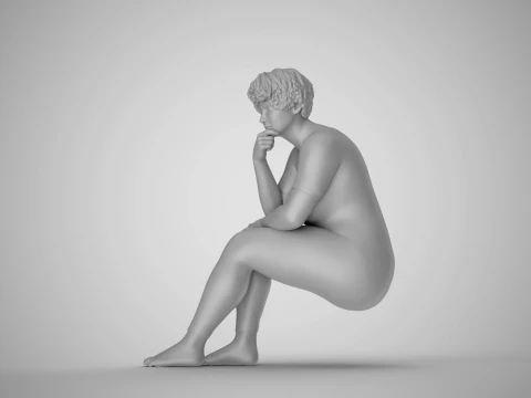 Thoughtful Woman Sitting 2 3D Print Model