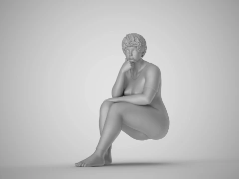 Thoughtful Woman Sitting 2 3D Print Model