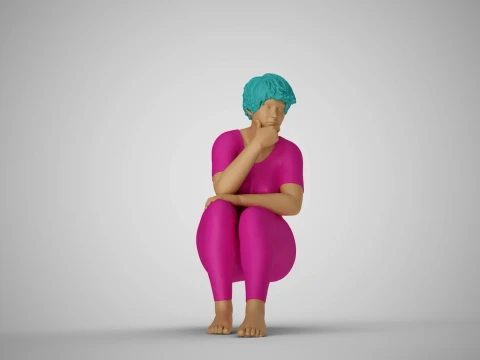 Thoughtful Woman Sitting 2 3D Print Model