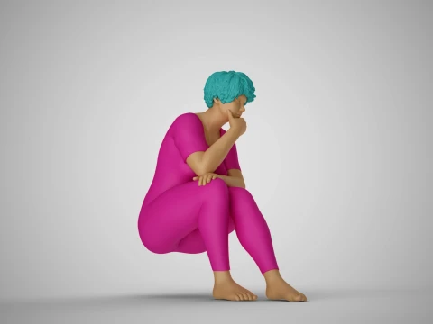 Thoughtful Woman Sitting 2 3D Print Model