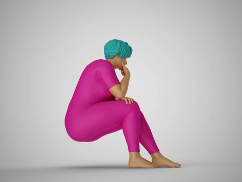 Thoughtful Woman Sitting 2 3D Print Model