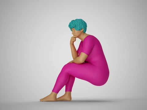 Thoughtful Woman Sitting 2 3D Print Model