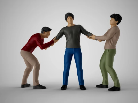 Two Men Tugging at Arms of Boy 3D Print Model