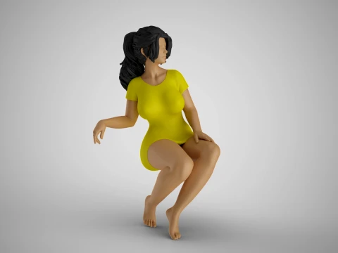 Beautiful Girl sitting on the Corner 3D Print Model