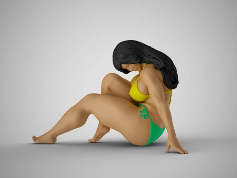 사려깊은 여자 앉아 3D 프린트 모델