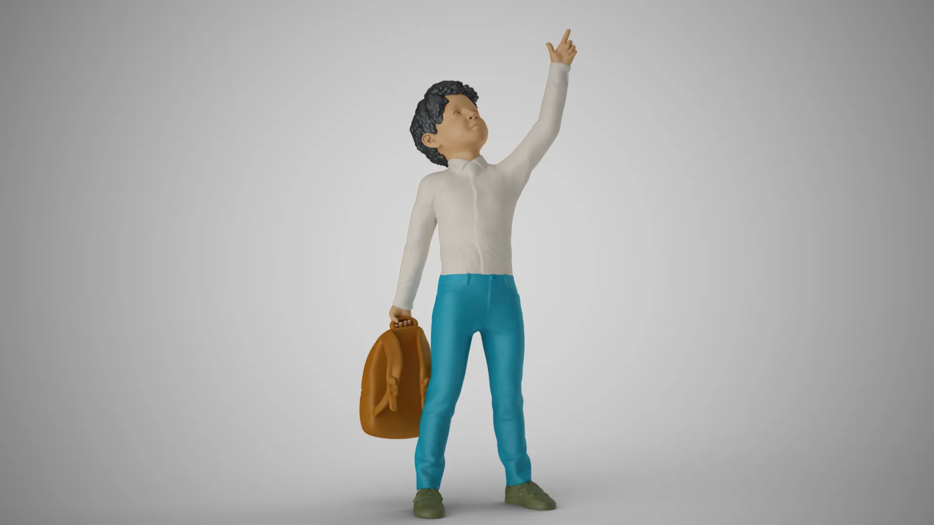 Little Boy Pointing to the Sky 3D Print Model .c4d .max .obj .3ds .fbx .stl .blend 