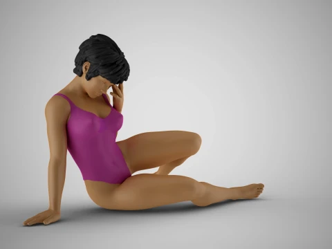 Verdrietig meisje op het strand 3D printmodel